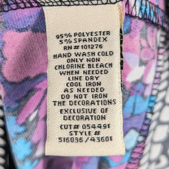 Beige by eci Dress 6 Embellished Neck Pink Blue Print Short Sleeve Stretch Bold - Picture 4 of 5